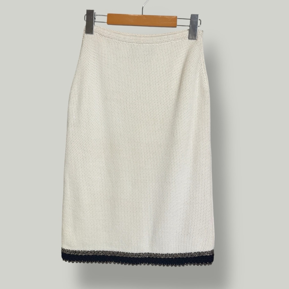 St. John Skirt Women Size 2 Cream Knitted Wool Knee-Length Office Silk Lining